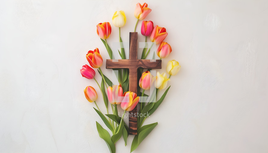 The cross surrounded by tulips