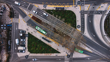Buses and traffic in the city aerial