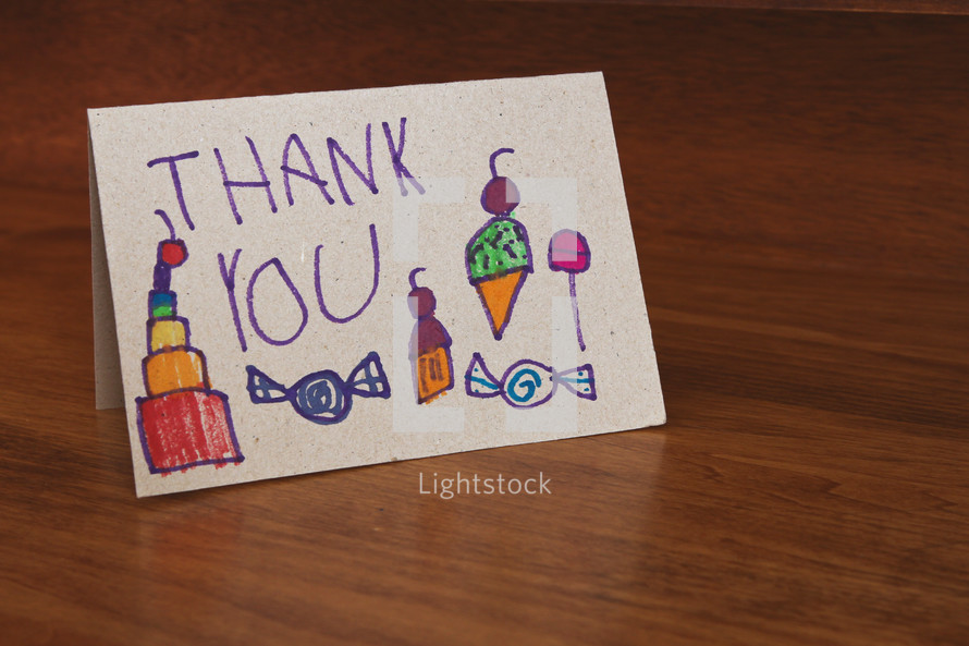 hand drawn child's thank you card 