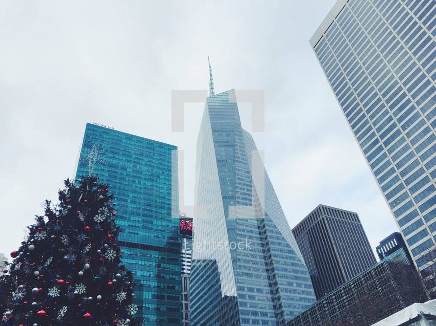 Christmas tree and skyscrapers in NYC 