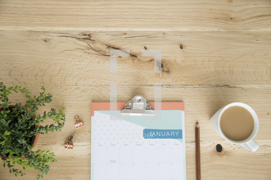January calendar on a clipboard 