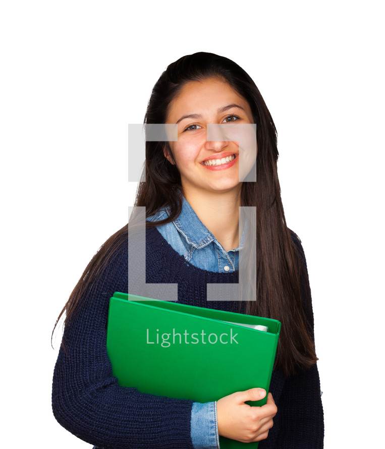 teenager smiling on white background, concept of student and generic person.