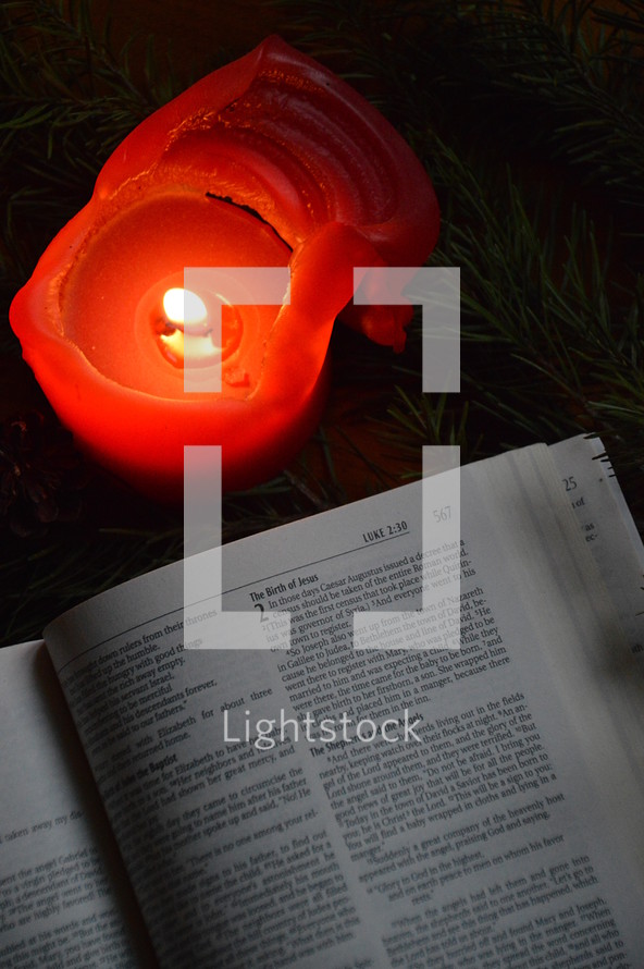 bible open to Luke 2: The Birth of Jesus with burning candles in advent. 
Advent, christmas, bible, open, birth, Jesus, born, waiting, wait, candle, candles, burn, burning, flame, flames, red, Luke, Luke 2, Bethlehem, arrive, arriving, come, coming, await, await arrival, arrival, new, baby, new born, newborn, anticipated, anticipate, anticipating, expected, expect, expecting, awaited, long-awaited, hope, hoping, desiderated, longed, longed for, long-yearned-for, crave, desire, long, desiderate, longing, craving, desiring, fir, fir branch, branch, fir-bough, read, reading, written, cone, fir cone, pine, pine cone, study, bible study, quiet time, quiet, time, Christmas story, nativity, nativity story