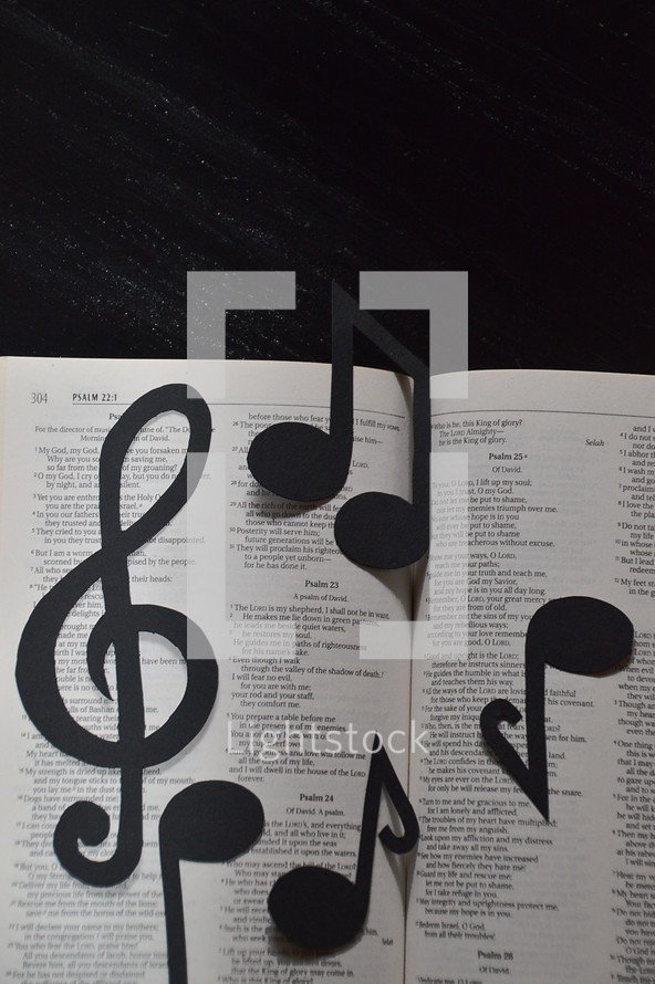 Bible open to Psalm 23 with notes and clef. 
Psalm 23, bible, psalms, psalm, clef, notes, 23, twenty three, song, Psalms, sheet music, musical score, musical, score, music, play, worship, praise, praising, adore, proclaim, worshiping, playing, sing, singing, songs, band, make, making, audio, melody, tune, lyrics, song of songs, audible, hear, hearing, sonic, listen, listening, instrument, acoustic, classical, old, old testament, testament, ballads, celebrate, black, white