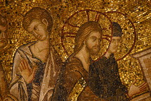 Ancient golden mosaic of Jesus and his disciples