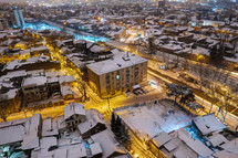 Snowy night city