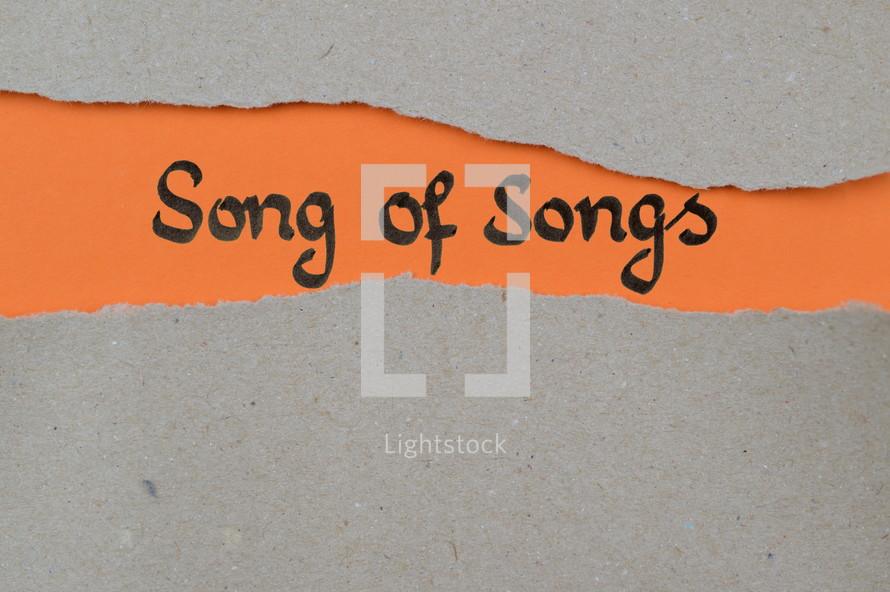 torn open kraft paper over orange paper with the name of the book Song of Songs