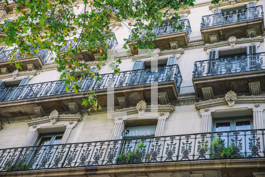 Balconies on a building facade in Barcelona