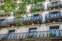 Balconies on a building facade in Barcelona
