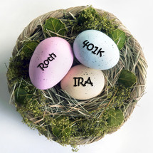 roth, IRA, 401K eggs in nest