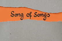 torn open kraft paper over orange paper with the name of the book Song of Songs