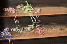 confetti and ribbon on steps 
