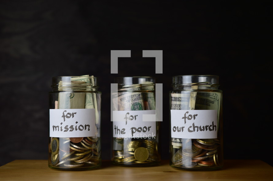 savings jars for mission, for the poor, and for our church 