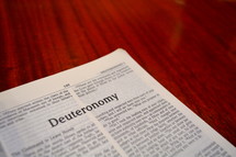 A Bible opened to the Book of Deuteronomy.