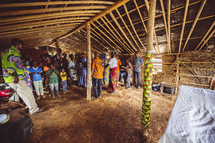 Christian African people singing in a small village church in the Ivory Coast in west Africa