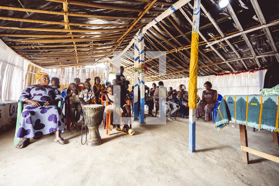 Christian African people in a small village church in the Ivory Coast in west Africa