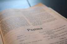 A Bible opened to the first page of Psalms.
