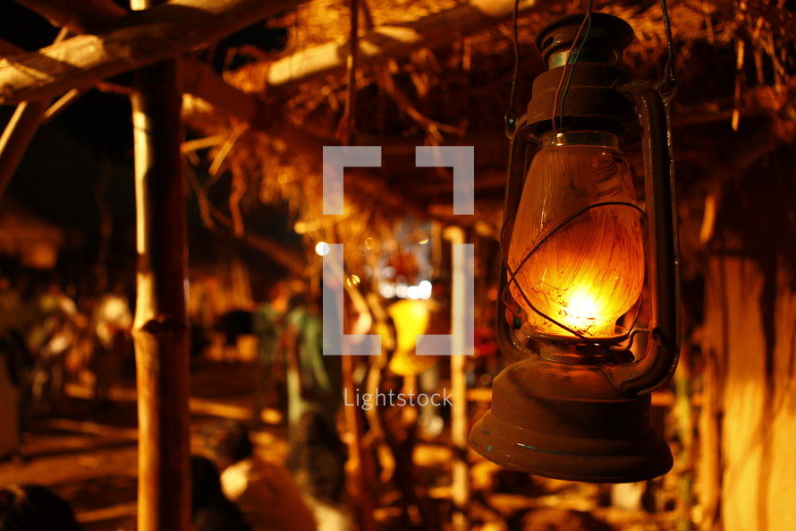 oil lamp hanging at night 