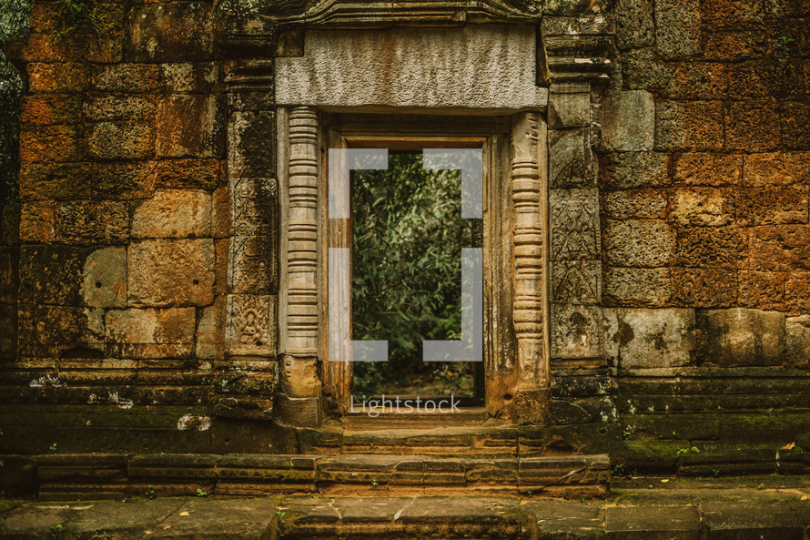 Entrance to temple ruins in Cambodia. 
