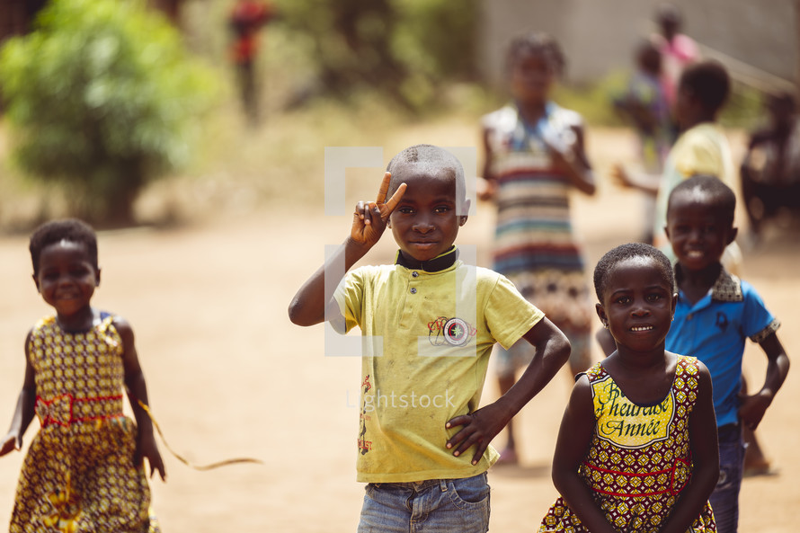 African smiling, laughing children  in a small village church in the Ivory Coast in west Africa