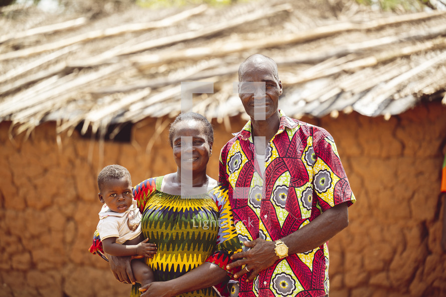 African people family in a small village  in the Ivory Coast in west Africa
