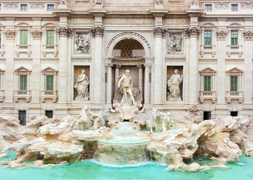 Trevi Fountain, in italian Fontana di Trevi, picture taken after the restoration of 2015, Rome, Italy
