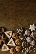 cookie assortment  on wooden table as border