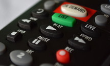 Buttons on a television remote control.