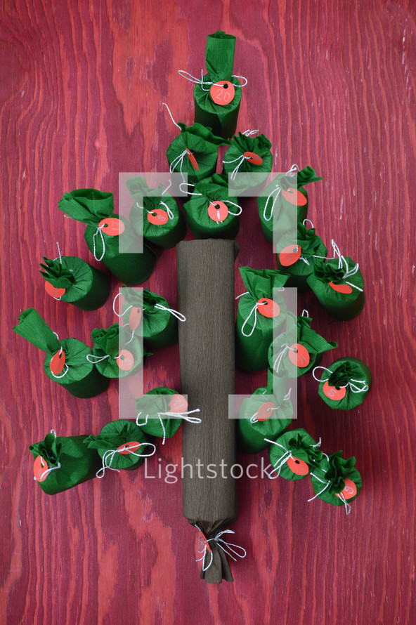 advent Christmas gifts in the shape of a Christmas tree