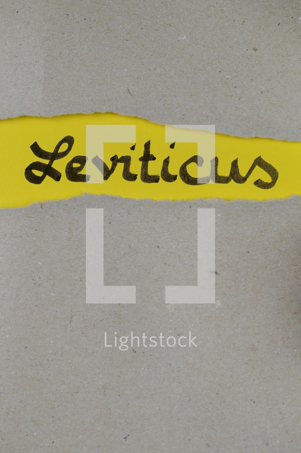 Leviticus - torn open kraft paper over yellow paper with the name of the book Leviticus