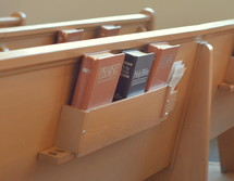 Hymnals and Bibles in the back of pews 
