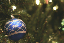 blue ornament on a Christmas tree 