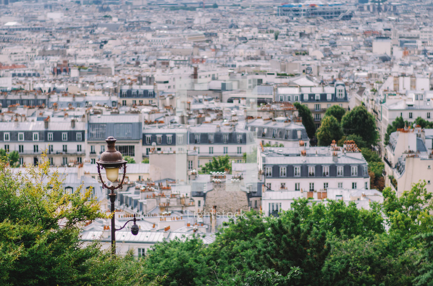 Old street lamp and Paris view