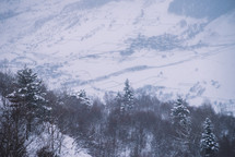 Snowy mountain village in winter