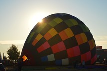 inflating a hot air balloon 