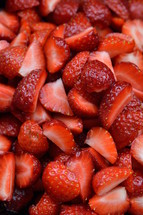 sliced strawberries for salad or ice cream fresh from the garden
