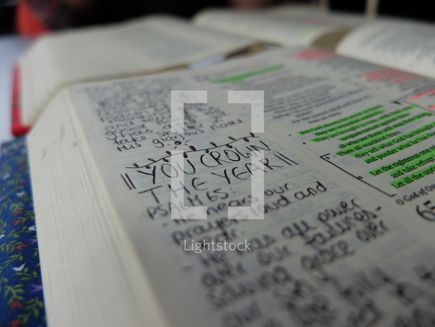 notes on the edge of pages of a Bible 