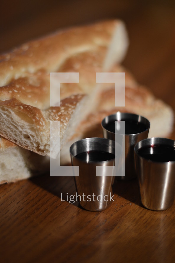 The Lord's Supper with bread and wine. 
