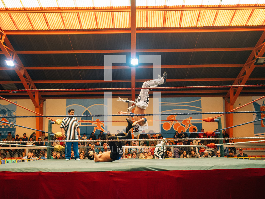 wrestlers in a wrestling ring 