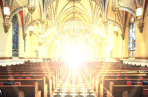 God's glory, church with sunburst 
