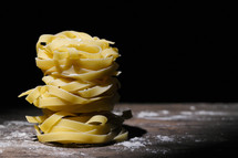 Closeup Tagliatelle Pasta on Black Background