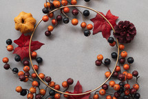 Festive autumn decor  with berries and leaves