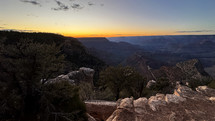 Grand Canyon wide vista at sunset.