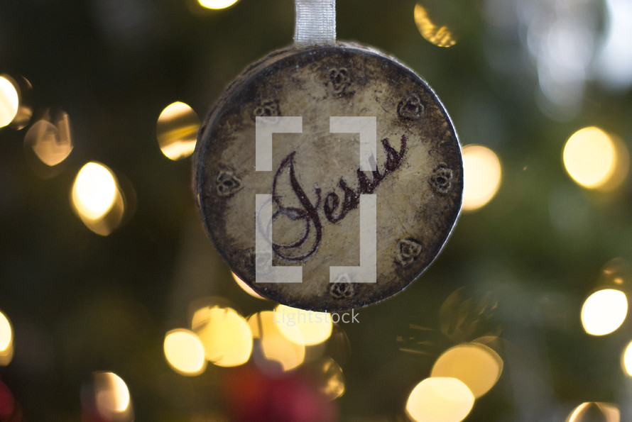 Jesus ornament on a Christmas tree