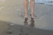 feet in the water on a beach 