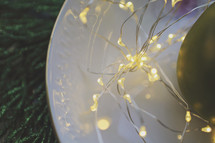 fairy lights on decorative plate