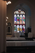 church interior and stained glass windows 