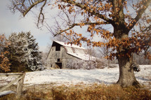 barn and snow