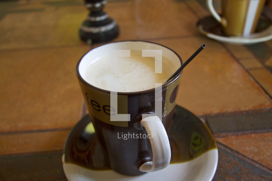 Coffee mug with coffee, cafe, 
