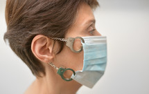 Woman With Medical Mask Locked with Handcuffs